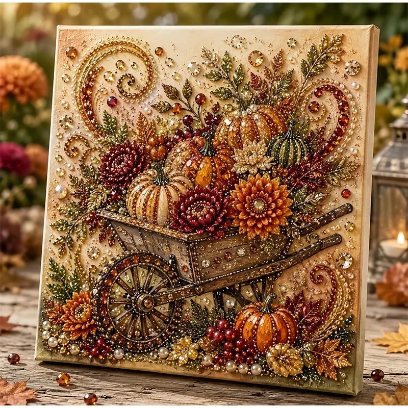 Autumn Pumpkin 5D Pearl Painting Kit with Frame