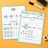 A set of educational maths posters featuring number lines, place value charts, and number bonds for children.
