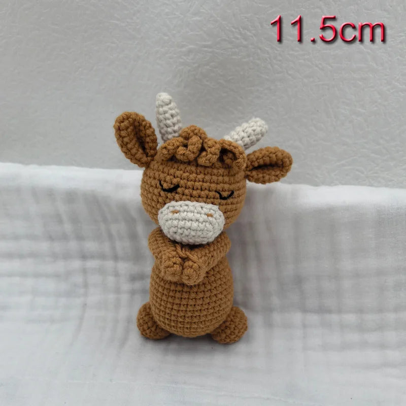 Handmade Amigurumi Plush Toy Set – Fox, Cow & Lamb Sleeping Dolls