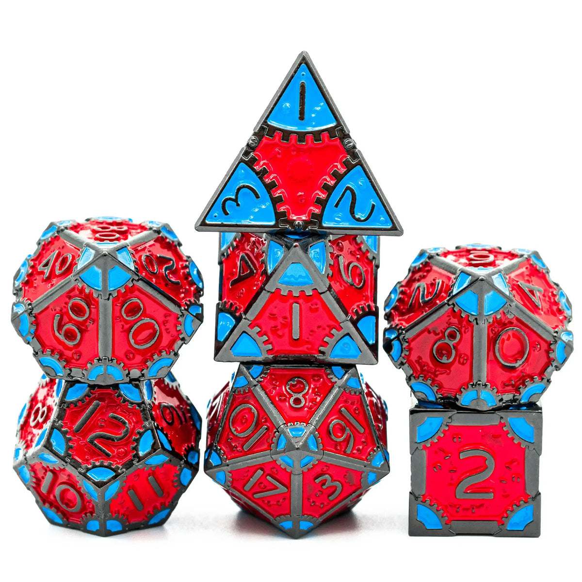 Steampunk Metal Dice Set - 7-Piece Polyhedral RPG Dice