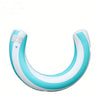 A light blue and white striped inflatable U-shaped pool float for adults.