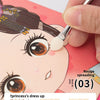 A hand applies makeup to a drawing of a princess face, demonstrating how to dress up according to a favorite style.