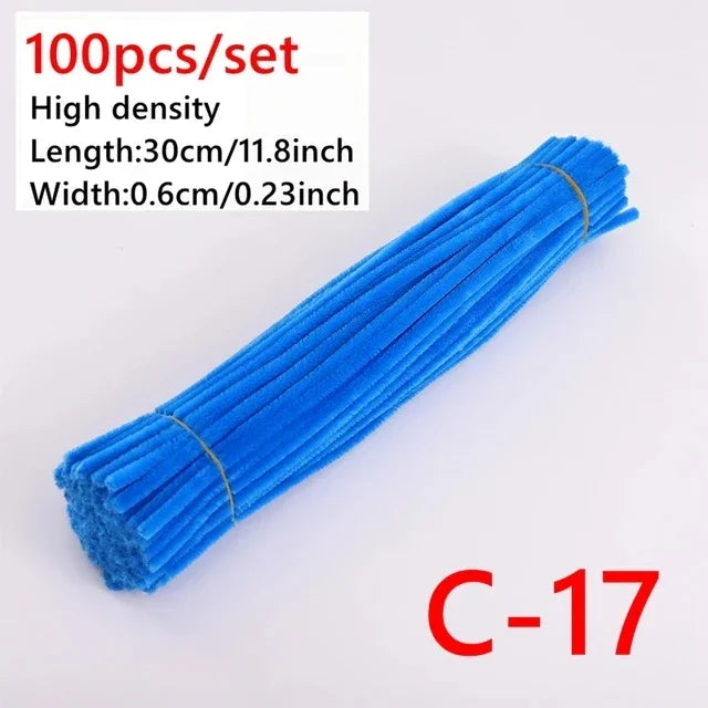 A bundle of bright blue chenille craft sticks labeled C-17, measuring 30cm long and 0.6cm wide.