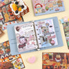 A pastel blue sticker book with illustrations and text featuring cute characters and themes.