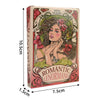 A rectangular deck of Romantic Lenormand oracle cards featuring a portrait of a woman surrounded by flowers and foliage.