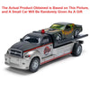 A black and silver die-cast model of a pickup truck with a container trailer, featuring pull-back action.