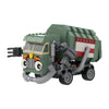 A green trash truck building block set with a working dump function.