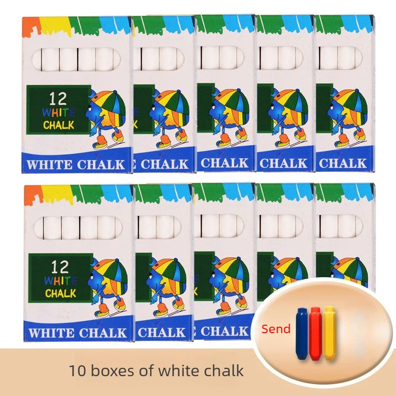 Ten boxes of white chalk for coloring and art supplies