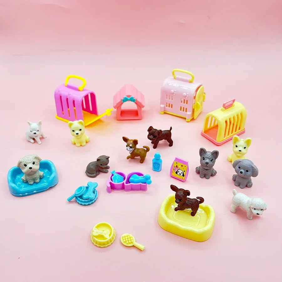 Miniature Pet Figurine Set for Dollhouse Play