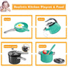 Realistic kitchen playset featuring a frying pan, kettle, pressure cooker, and soup pot for kids play