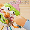 A hand is pressing a colorful silicone pull-string sensory toy designed for music decompression and fun.