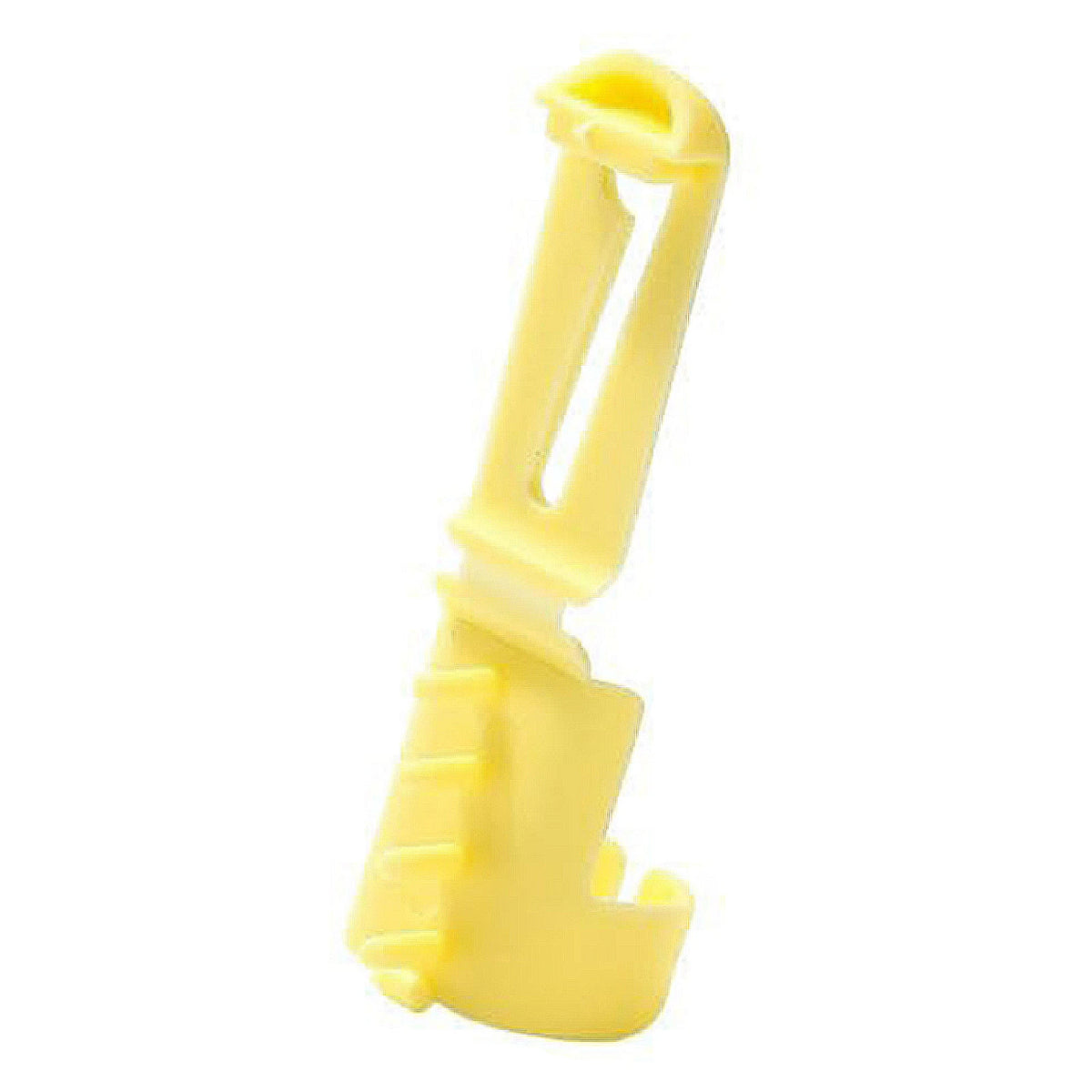 A yellow ergonomic yarn guide ring used for smooth crochet and knitting.