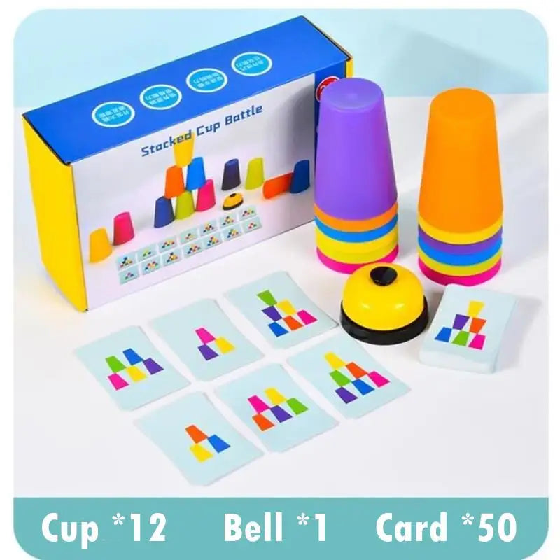Montessori Stacking Cup Game with Color Cards