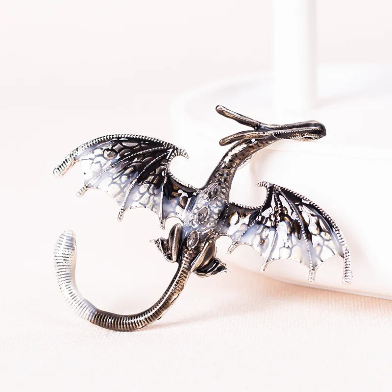 Enamel Dragon Brooch with Rhinestone Accents