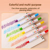 A set of colorful and multi-purpose twistable gel crayons demonstrating various drawing and painting effects on paper.
