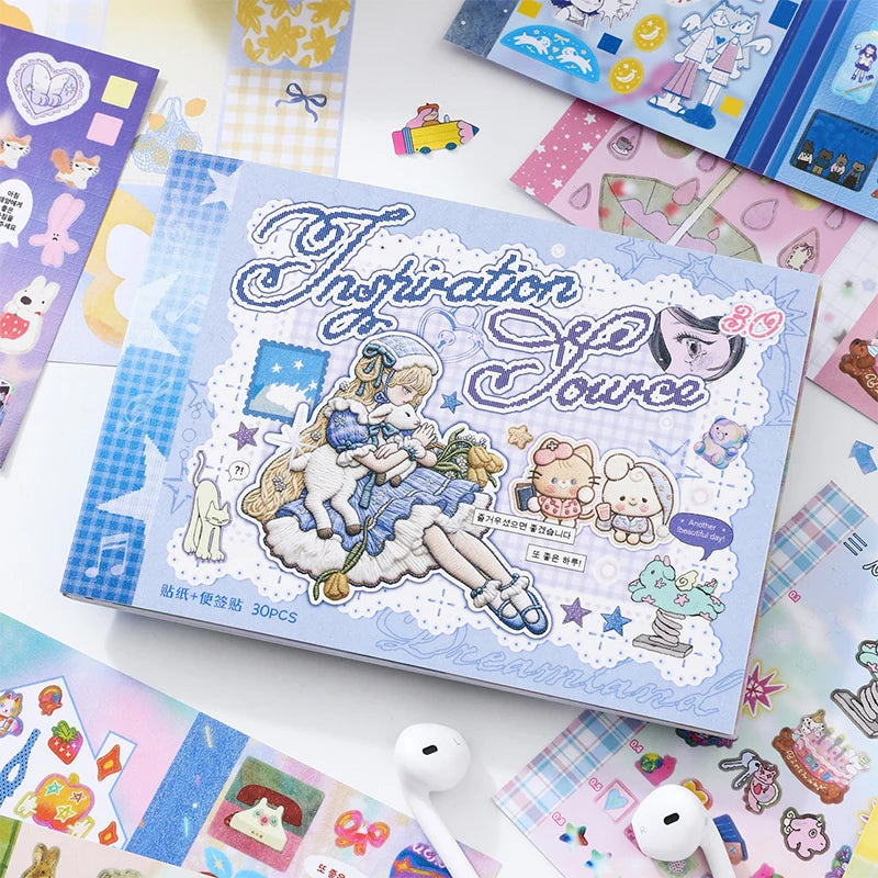 Korean Style Duplex Sticker Set (30 Sheets) for Scrapbooking & Journaling