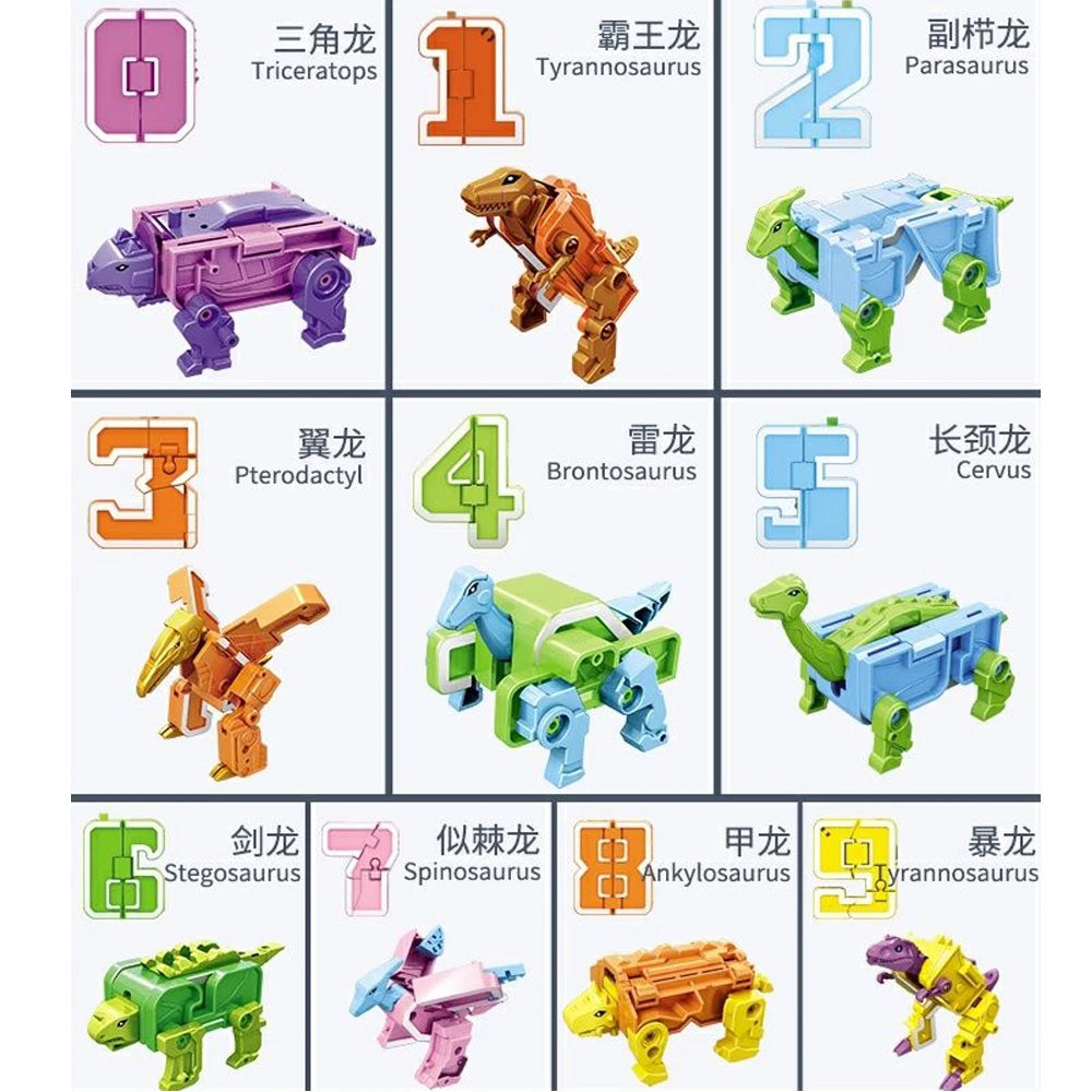 Number Dinosaur Robot Transformers Toy Set