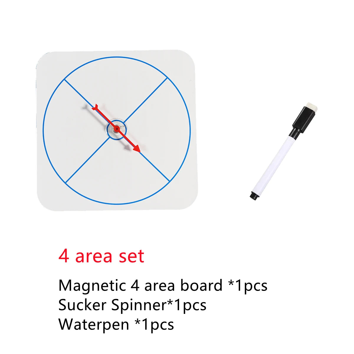 A magnetic teaching board set including a spinner and a watercolor pen