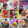 A collection of colorful chenille pipe cleaners and floral elements used for DIY crafting projects.