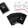 A stack of tipsy hoe cards featuring humorous drinking advice and sayings for a girls night game