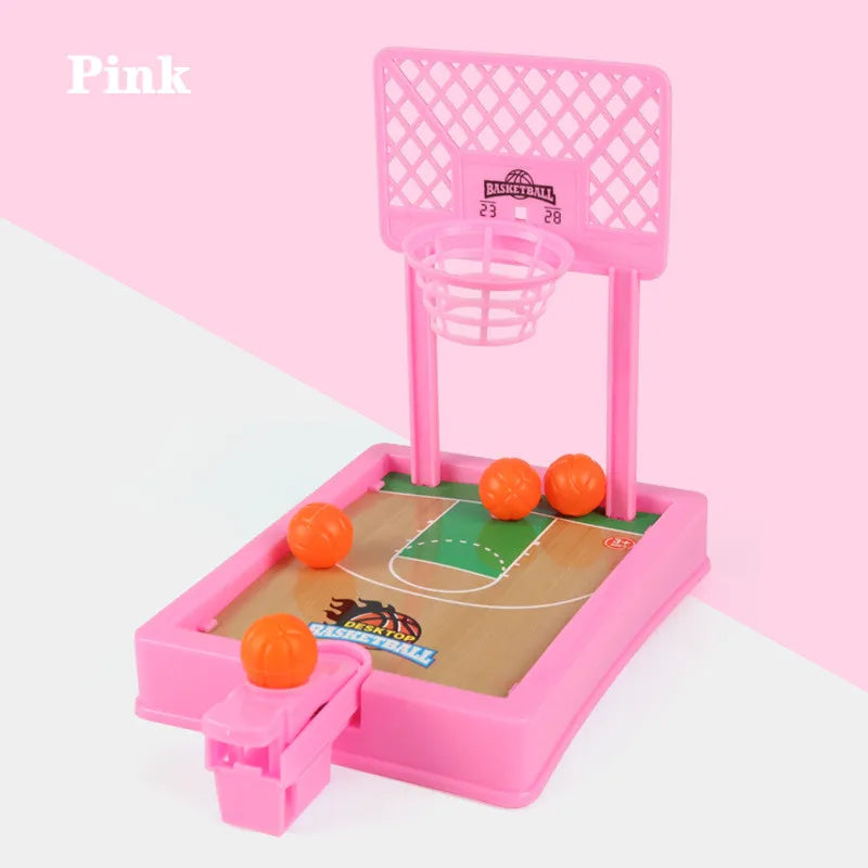 Pink mini tabletop basketball arcade game with a hoop and court for two players