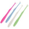 A set of pink, blue, and green orthodontic interdental brushes with soft bristles.