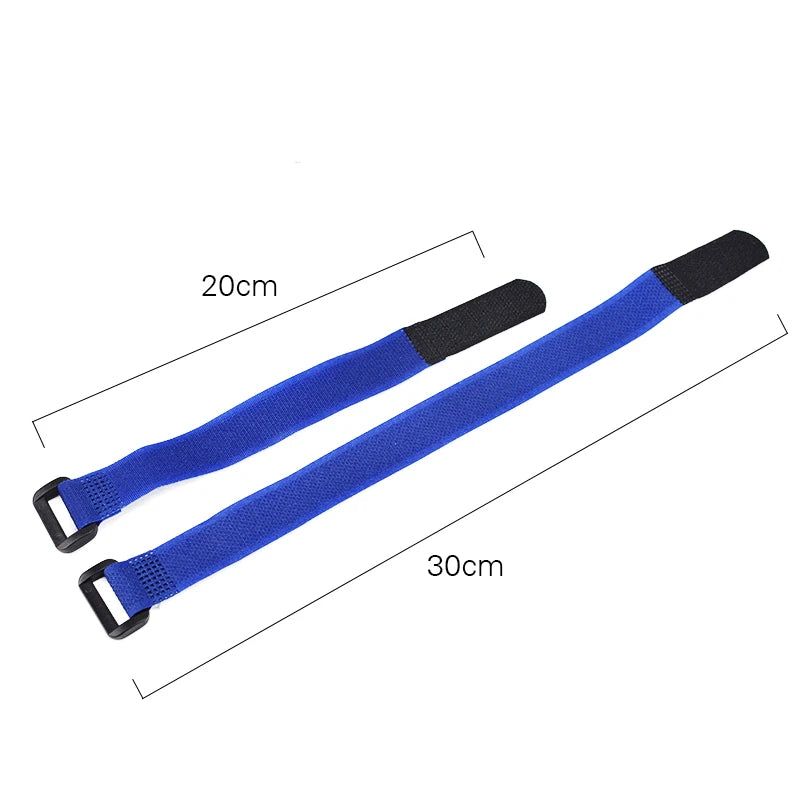 Two blue nylon bike handlebar straps shown with measurements of 20cm and 30cm.