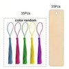 A set of 35 wooden blank bookmarks with random colors and tassels displayed in a grid.