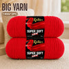 Two skeins of bright red Knitnex Super Soft Yarn, 190g each, displayed on a light background.
