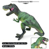 A hand-painted realistic Tyrannosaurus Rex dinosaur figure in green and yellow, shown in profile.