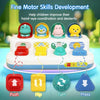 A set of colorful Montessori pop-up animal toys for toddlers featuring push, flip, turn, and press interactive features.