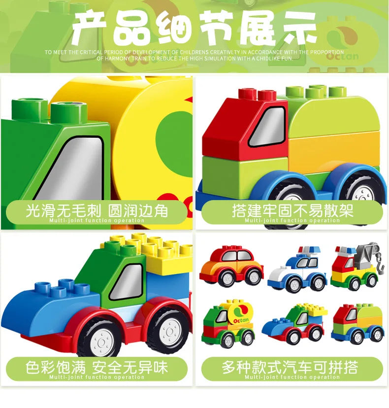 A set of colorful construction vehicle building blocks featuring multi-joint function operation.