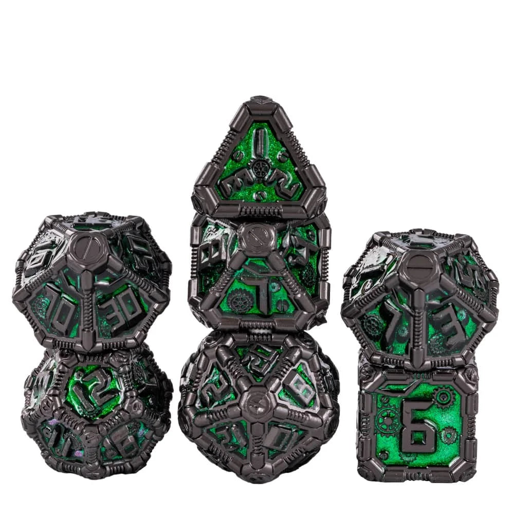 Steampunk Metal Dice Set - 7-Piece Polyhedral RPG Dice