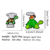 A set of enamel pins featuring a green turtle design with text and a surprised expression.