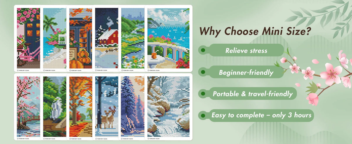 Beginner Diamond Art Kit with 12 Postcard-Style Scenic Designs