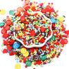 A pile of colorful polymer clay sprinkles mix in various shapes and colors for slime decor and DIY craft accents.