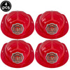 Four red firefighter helmets for kids displayed in a grid format.