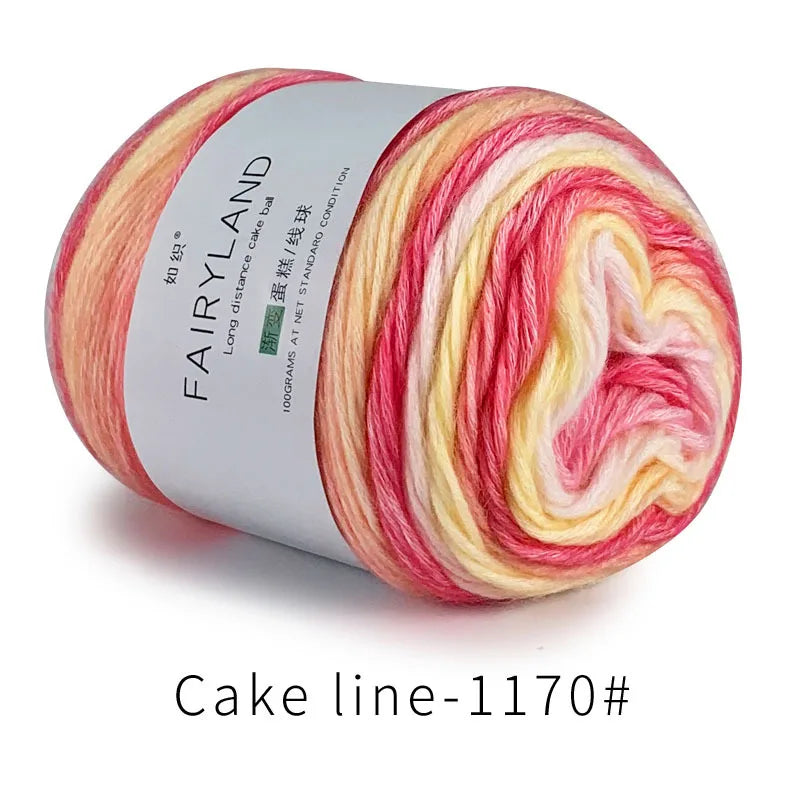 Spool of Fairyyland gradient rainbow cotton-wool yarn for knitting and crochet