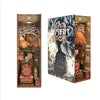 A DIY book nook kit featuring a detailed historical scene with LED lighting and a dust cover.