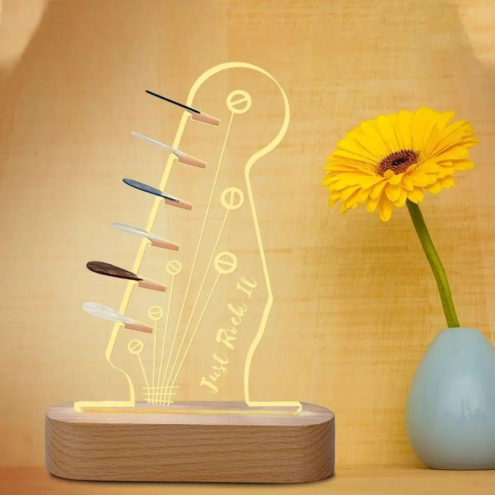 Guitar Pick Display Stand with LED Light and Wood Base