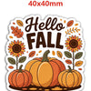 A sticker featuring the text Hello Fall and an illustration of autumn pumpkins.