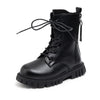 Black girls' ankle boots with laces and a thick anti-skid rubber sole