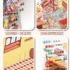 A set of stickers and components for creating a DIY pocket cabin scene, including various elements like wood, fabric, and dec