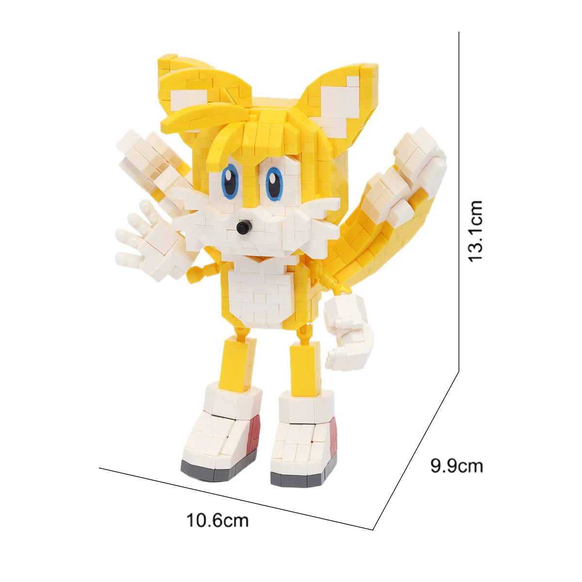 A yellow and white building block set shaped like a fox or canine, featuring large ears and paws.