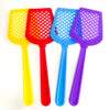 A set of four colorful plastic fly swatters in yellow, red, blue, and purple for a kids' learning toy.
