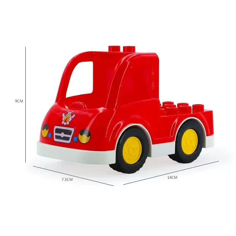 A red city traffic vehicle building block set featuring trucks and buses.