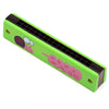 Green wooden harmonica with a cartoon snail and bee design