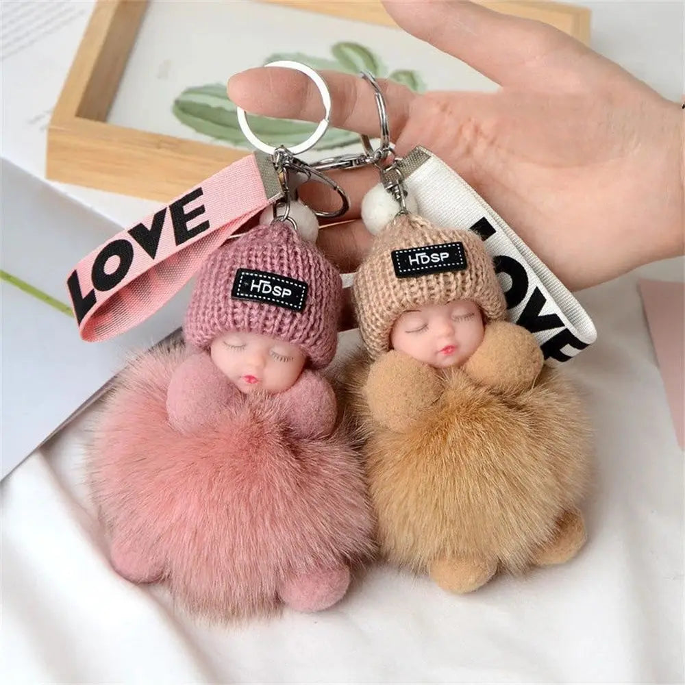Kawaii Plush Keychain with Sleeping Baby Design