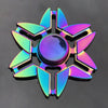 A rainbow metal fidget spinner with a star-like design featuring smooth silent rotation.