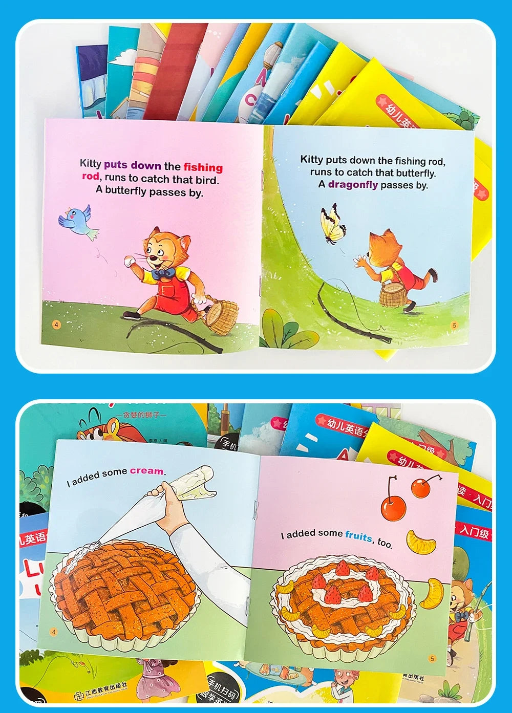 A collection of colorful pocket books for early learning featuring illustrations and text.